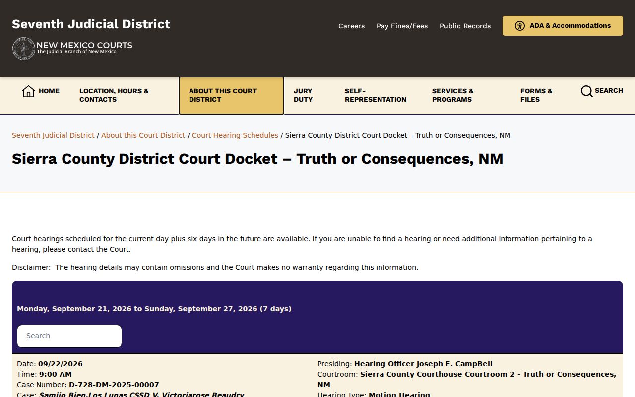Sierra County District Court docket page