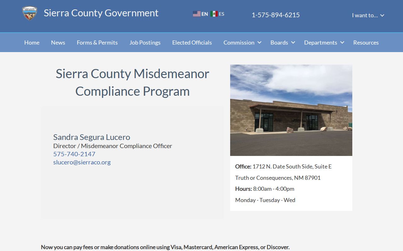 Sierra County Misdemeanor Compliance Program page