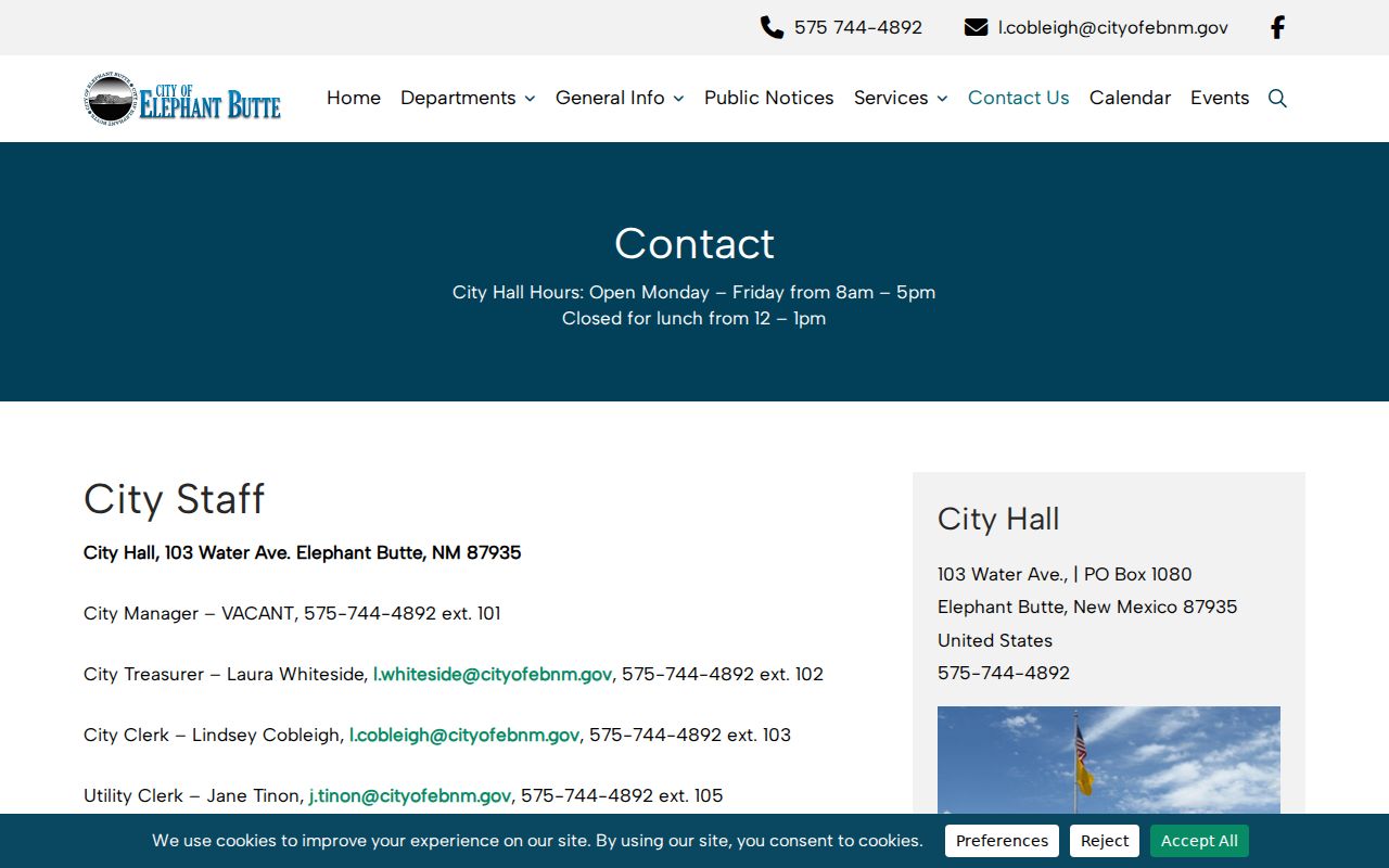 Elephant Butte City Hall contact page