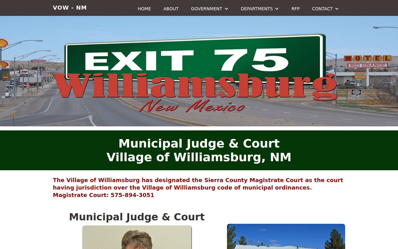 Williamsburg municipal court page with jurisdiction and session information