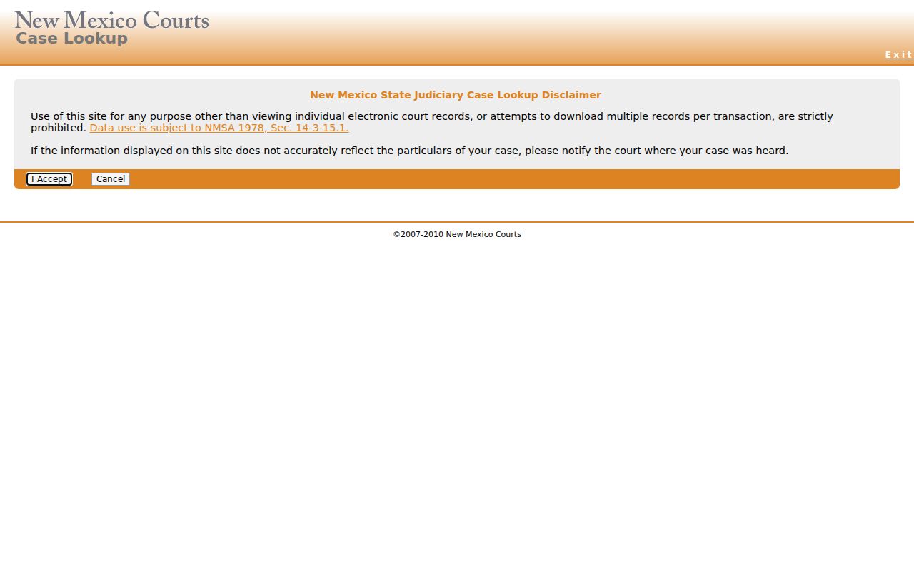 New Mexico Case Lookup application used for traffic warrant searches