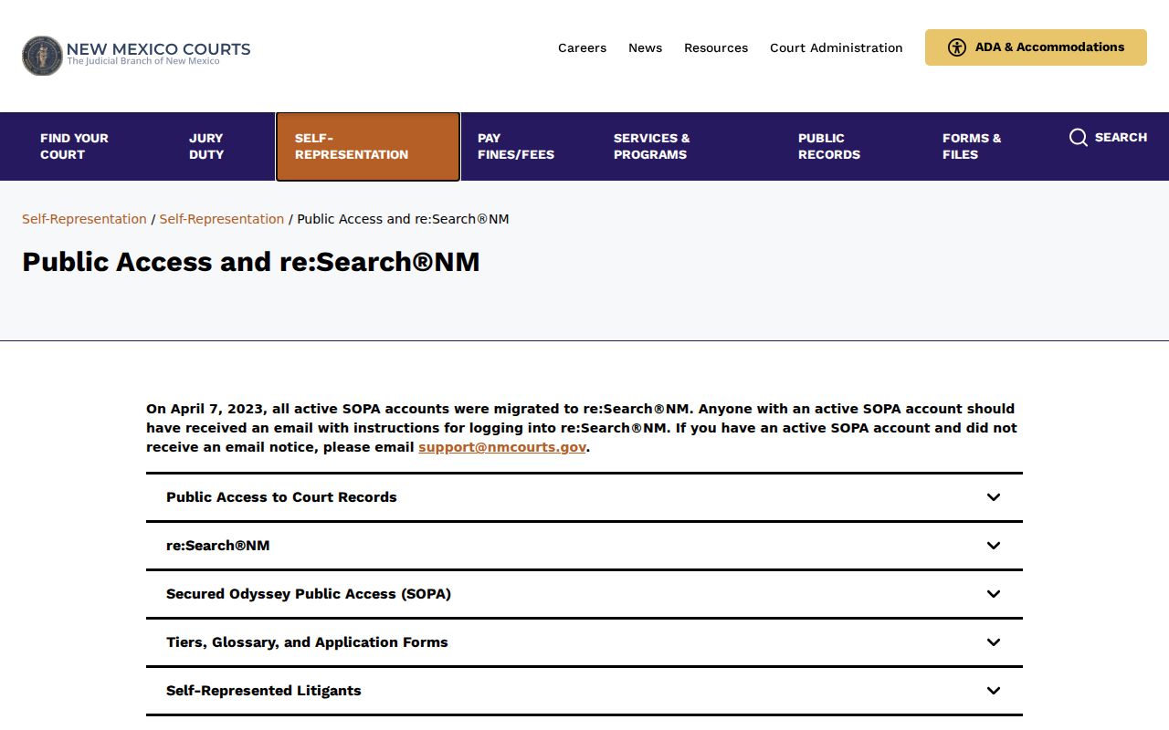 New Mexico public case access guidance page
